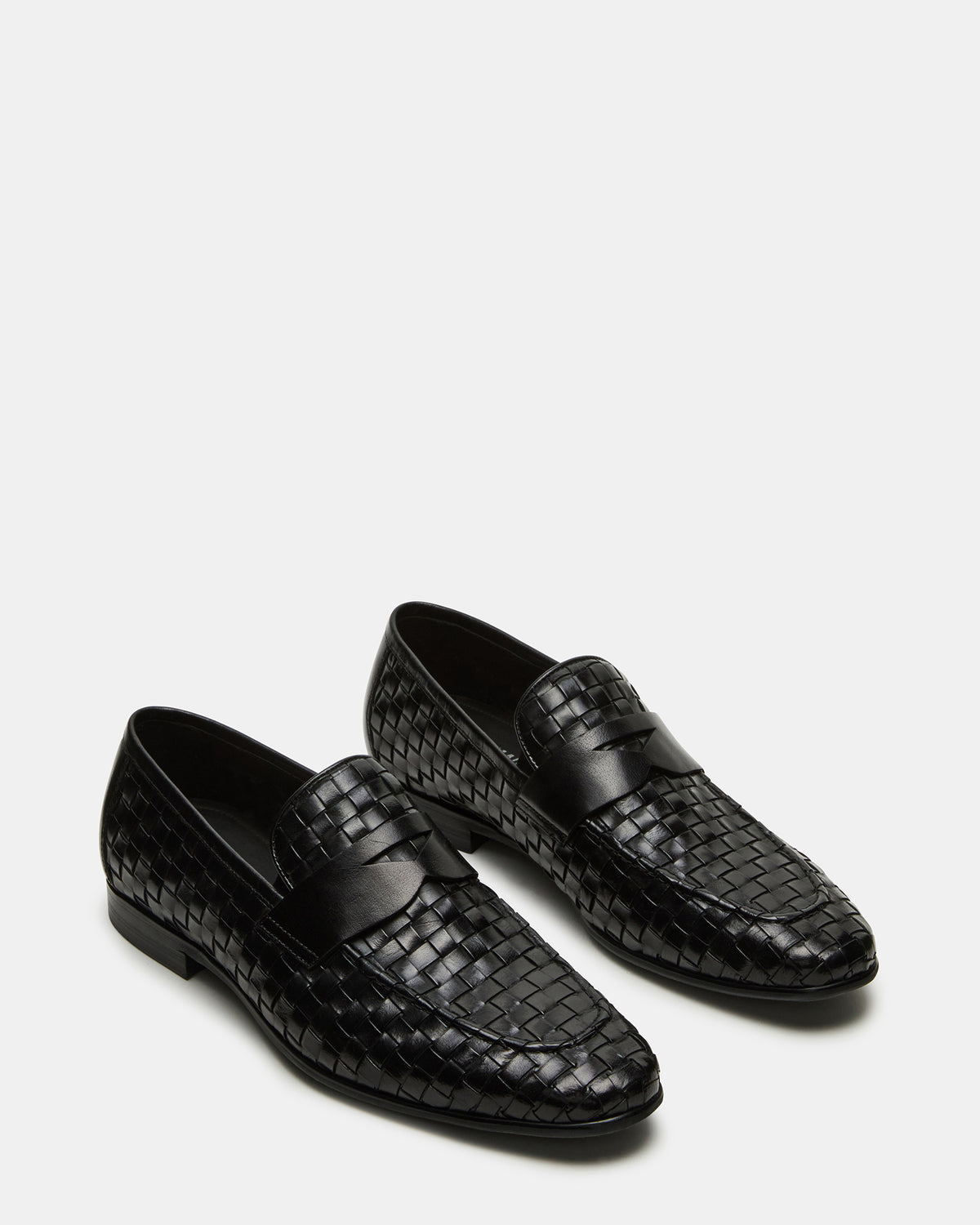 POCO Black Leather Woven Slip-On Men's Dress Loafer | Steve Madden Classic