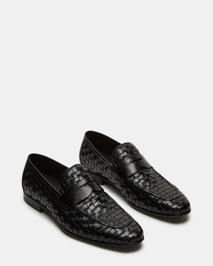 POCO Black Leather Woven Slip-On Men's Dress Loafer | Steve Madden Classic