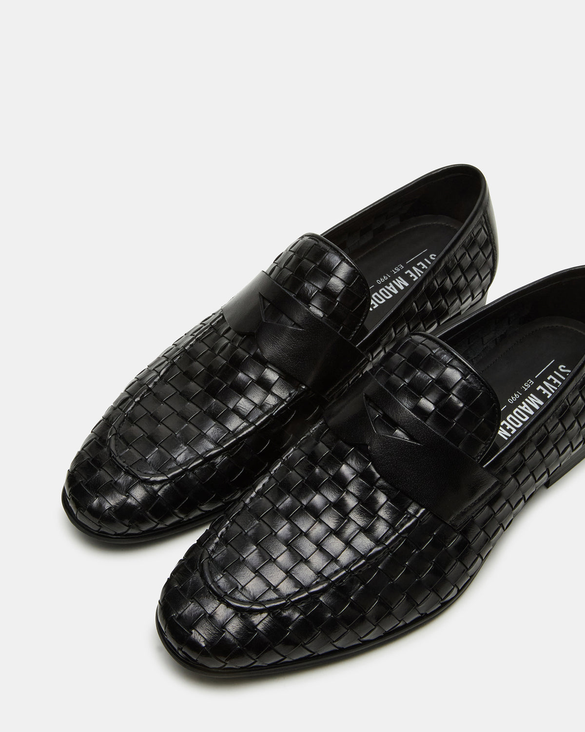 POCO Black Leather Woven Slip-On Men's Dress Loafer | Steve Madden Classic