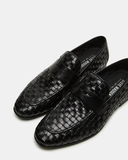 POCO Black Leather Woven Slip-On Men's Dress Loafer | Steve Madden Classic