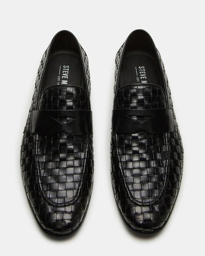 POCO Black Leather Woven Slip-On Men's Dress Loafer | Steve Madden Classic