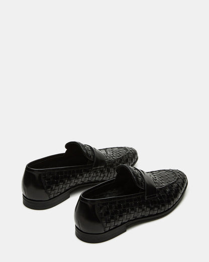 POCO Black Leather Woven Slip-On Men's Dress Loafer | Steve Madden Classic