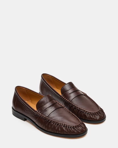 QUINCEY Brown Leather Slip-On Men's Loafer | Steve Madden Exclusive