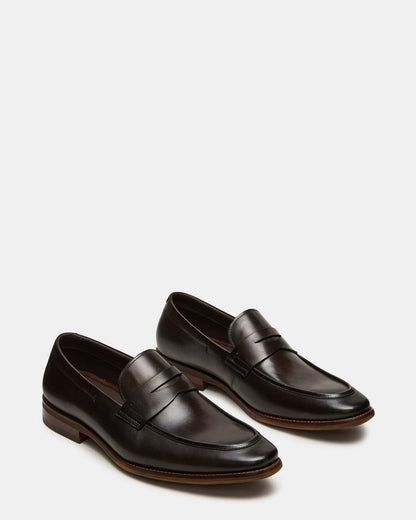 LIGHTNING Brown Leather Round-Toe Slip-On Men's Loafer | Steve Madden Popular