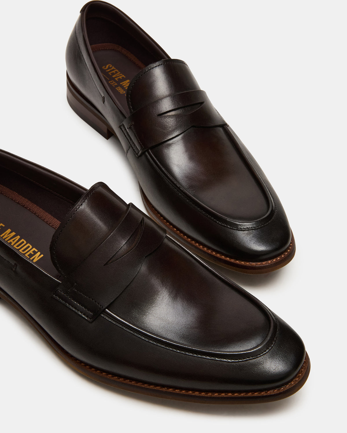 LIGHTNING Brown Leather Round-Toe Slip-On Men's Loafer | Steve Madden Popular