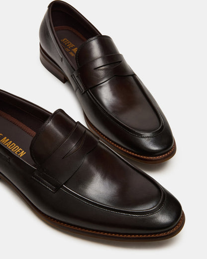 LIGHTNING Brown Leather Round-Toe Slip-On Men's Loafer | Steve Madden Popular