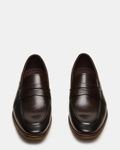 LIGHTNING Brown Leather Round-Toe Slip-On Men's Loafer | Steve Madden Popular