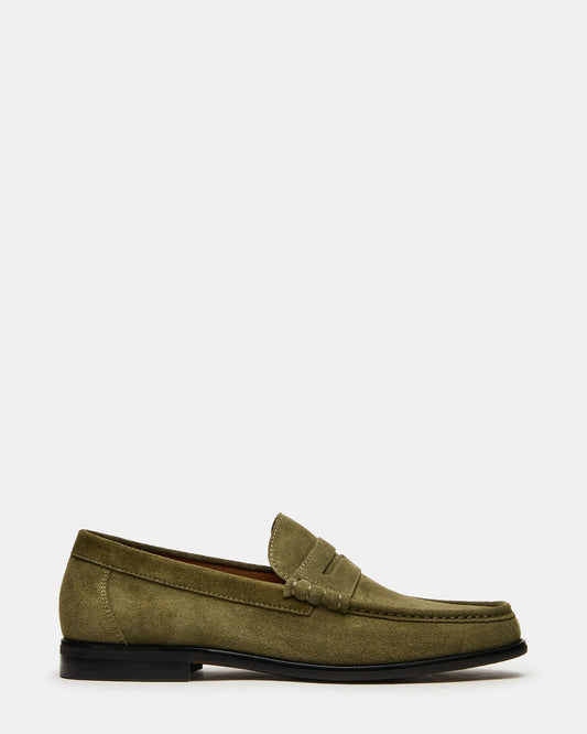 HUCKLE Green Suede Slip-On Men's Loafer | Steve Madden Classic