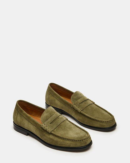 HUCKLE Green Suede Slip-On Men's Loafer | Steve Madden Classic