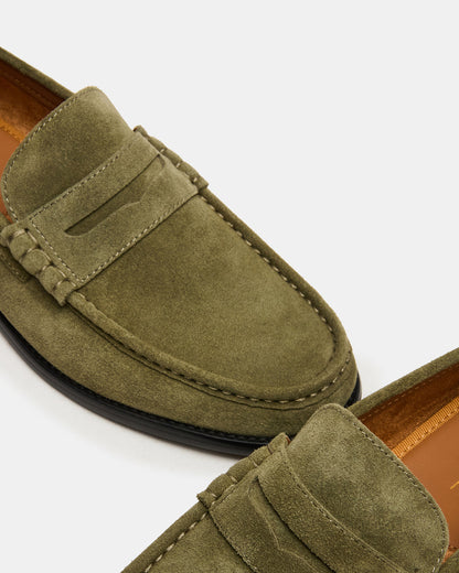 HUCKLE Green Suede Slip-On Men's Loafer | Steve Madden Classic