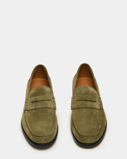 HUCKLE Green Suede Slip-On Men's Loafer | Steve Madden Classic