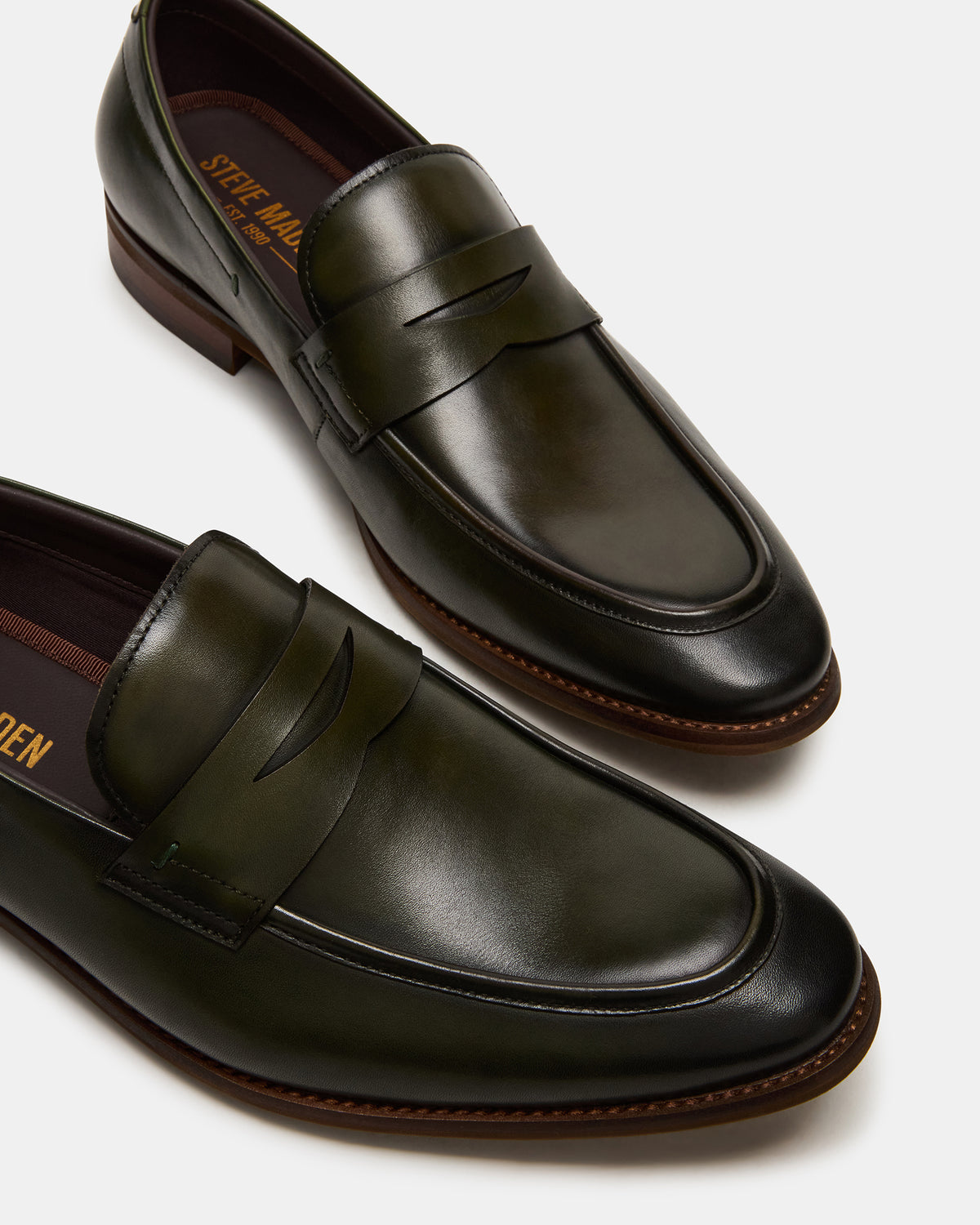 LIGHTNING Dark Green Round-Toe Slip-On Men's Loafer | Steve Madden Value