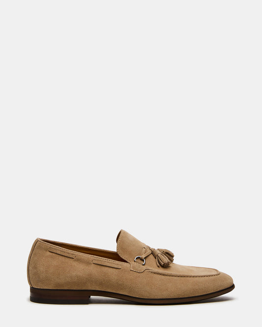 LOGAN Taupe Suede Tassel Slip-On Men's Loafer | Steve Madden Best Seller