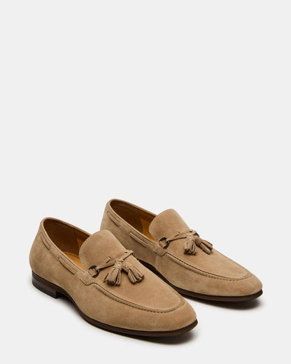 LOGAN Taupe Suede Tassel Slip-On Men's Loafer | Steve Madden Best Seller