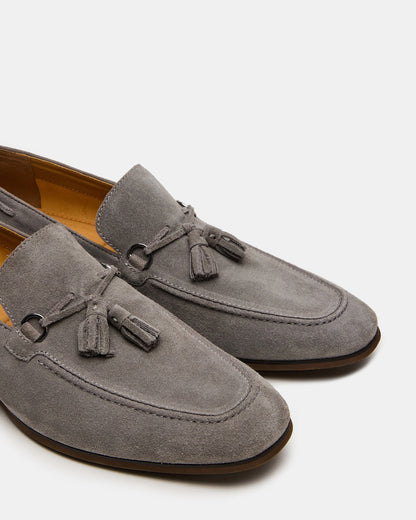 LOGAN Light Grey Suede Tassel Slip-On Men's Loafer | Steve Madden Special Offer