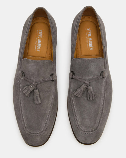 LOGAN Light Grey Suede Tassel Slip-On Men's Loafer | Steve Madden Special Offer
