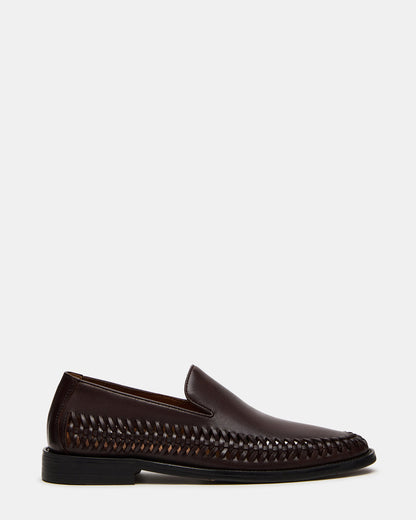 NAPOLI Brown Leather Slip-On Woven Men's Loafer | Steve Madden Premium