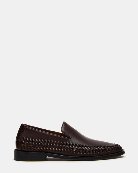 NAPOLI Brown Leather Slip-On Woven Men's Loafer | Steve Madden Premium
