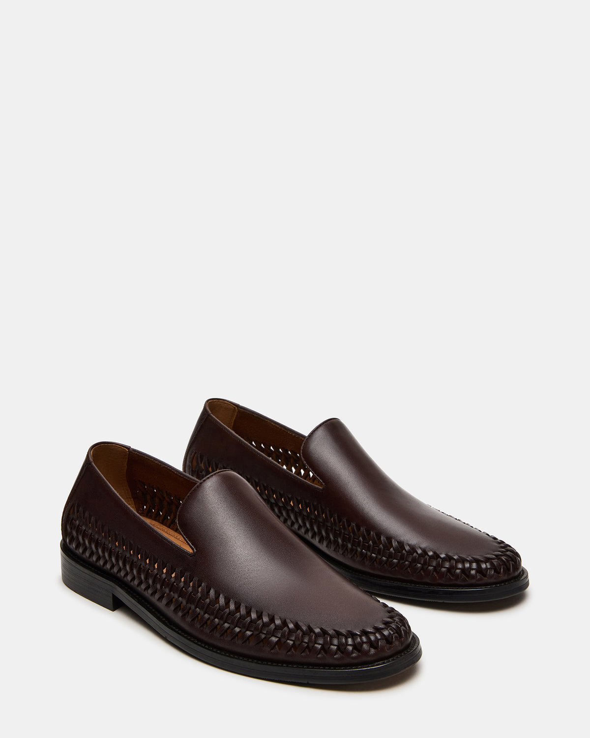NAPOLI Brown Leather Slip-On Woven Men's Loafer | Steve Madden Premium