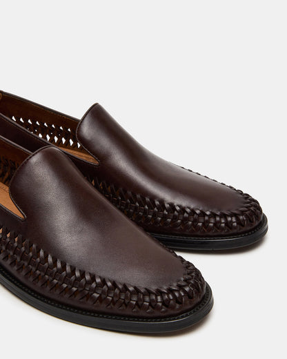 NAPOLI Brown Leather Slip-On Woven Men's Loafer | Steve Madden Premium