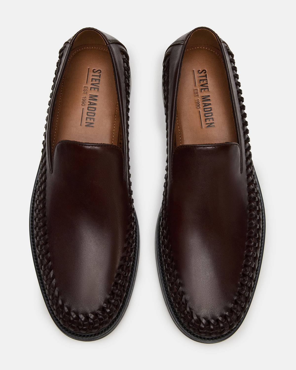 NAPOLI Brown Leather Slip-On Woven Men's Loafer | Steve Madden Premium