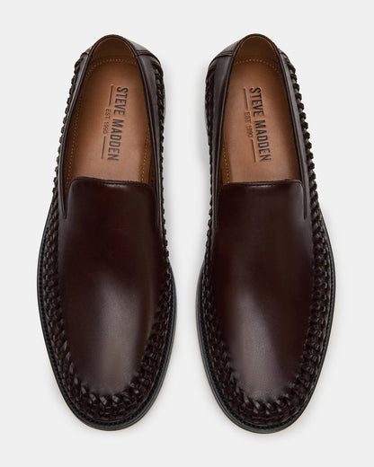 NAPOLI Brown Leather Slip-On Woven Men's Loafer | Steve Madden Premium