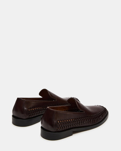 NAPOLI Brown Leather Slip-On Woven Men's Loafer | Steve Madden Premium