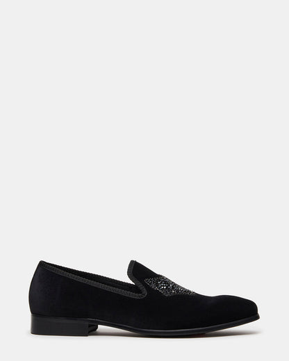 FINN Black Velvet Rhinestone Fox Head Design Slip-On Men's Loafer | Steve Madden Signature
