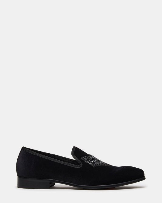 FINN Black Velvet Rhinestone Fox Head Design Slip-On Men's Loafer | Steve Madden Signature