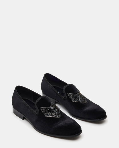 FINN Black Velvet Rhinestone Fox Head Design Slip-On Men's Loafer | Steve Madden Signature