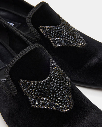 FINN Black Velvet Rhinestone Fox Head Design Slip-On Men's Loafer | Steve Madden Signature