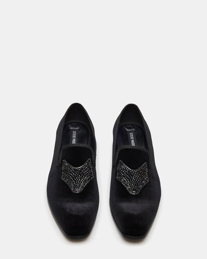 FINN Black Velvet Rhinestone Fox Head Design Slip-On Men's Loafer | Steve Madden Signature