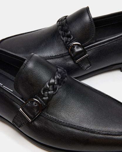 CHAPLIN Black Leather Woven-Strap Buckle Slip-On Men's Loafer | Steve Madden Recommended