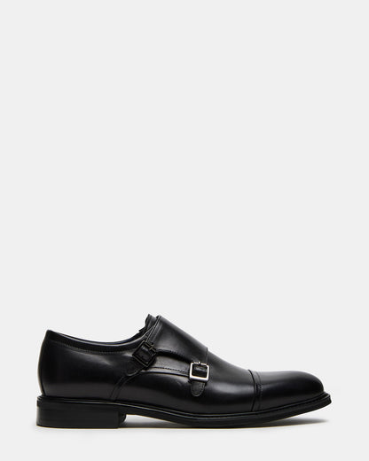 HARAN Black Leather Men's Buckle Strap Dress Shoe | Steve Madden Trusted