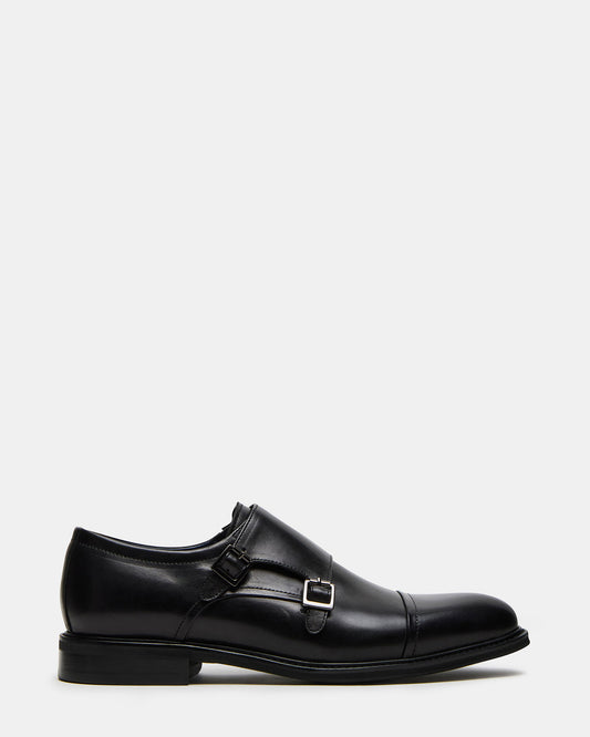 HARAN Black Leather Men's Buckle Strap Dress Shoe | Steve Madden Trusted
