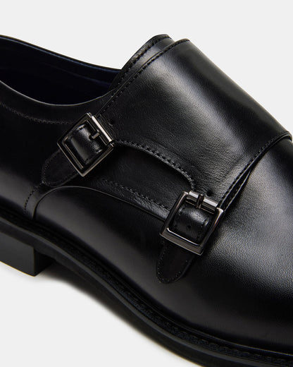 HARAN Black Leather Men's Buckle Strap Dress Shoe | Steve Madden Trusted