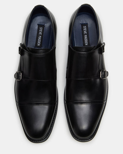 HARAN Black Leather Men's Buckle Strap Dress Shoe | Steve Madden Trusted