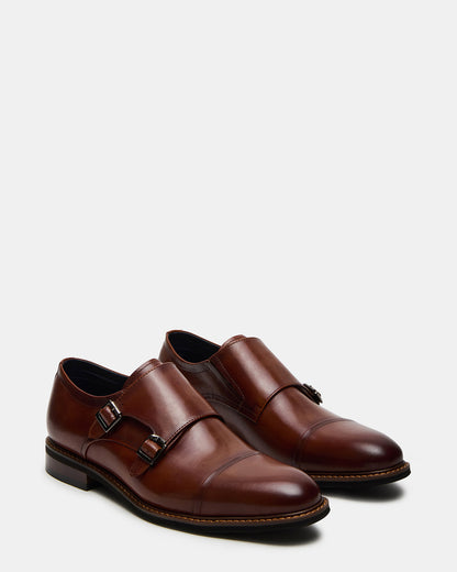 HARAN Tan Leather Men's Buckle Strap Dress Shoe | Steve Madden Everyday