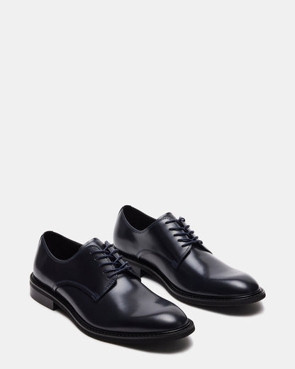 HADAR Navy Box Leather Lace-Up Oxford Dress Shoe | Men's Dress Shoes | Steve Madden Quality