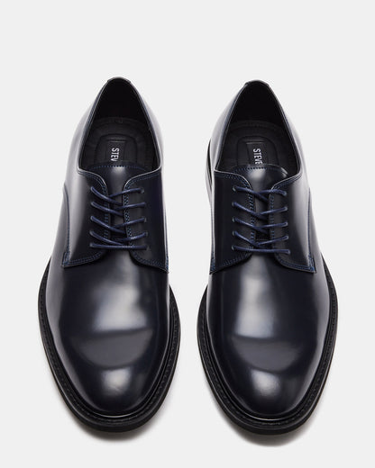 HADAR Navy Box Leather Lace-Up Oxford Dress Shoe | Men's Dress Shoes | Steve Madden Quality