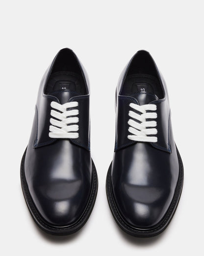HADAR Navy Box Leather Lace-Up Oxford Dress Shoe | Men's Dress Shoes | Steve Madden Quality