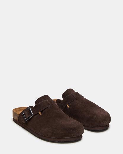 WILDERR Chocolate Brown Suede Slip-On Men's Casual Clog | Steve Madden Best Seller