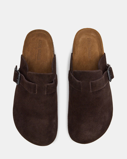 WILDERR Chocolate Brown Suede Slip-On Men's Casual Clog | Steve Madden Best Seller