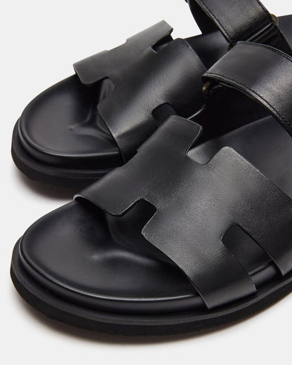 MAIVEN Black Leather Men's Fisherman Sandal | Steve Madden Essential