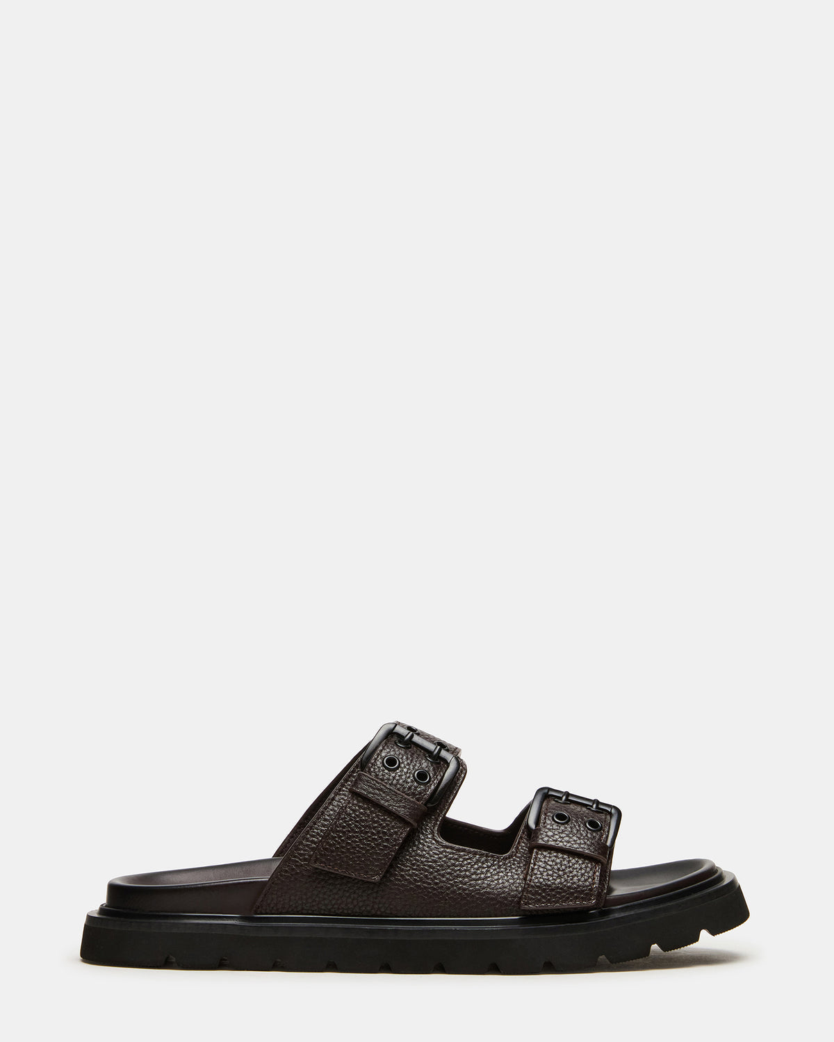 LUXOR Dark Brown Slide Footbed Men's Sandal | Steve Madden Customer Favorite