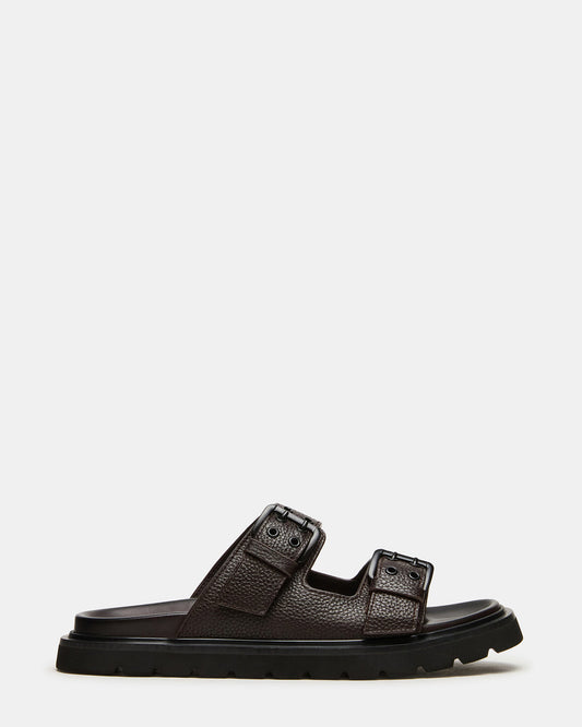 LUXOR Dark Brown Slide Footbed Men's Sandal | Steve Madden Customer Favorite