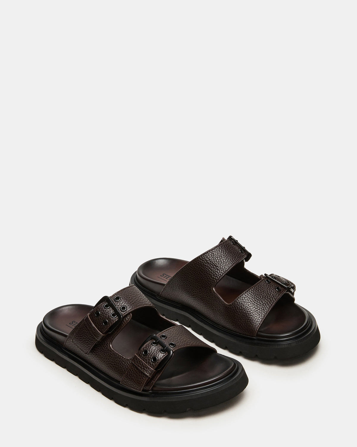 LUXOR Dark Brown Slide Footbed Men's Sandal | Steve Madden Customer Favorite
