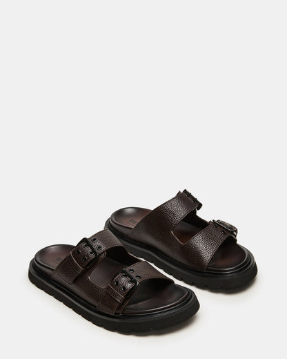 LUXOR Dark Brown Slide Footbed Men's Sandal | Steve Madden Customer Favorite