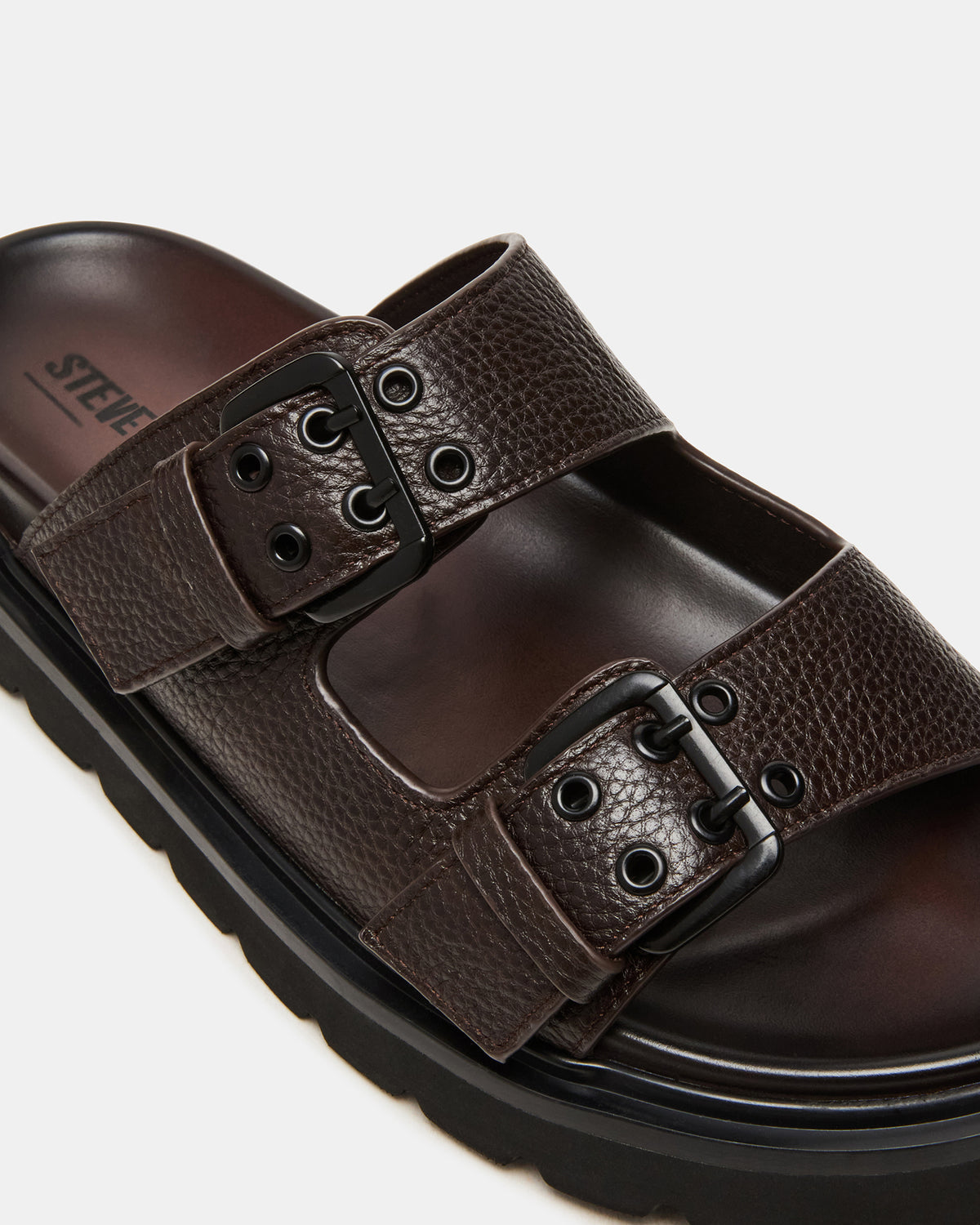 LUXOR Dark Brown Slide Footbed Men's Sandal | Steve Madden Customer Favorite