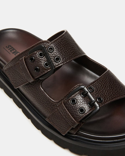 LUXOR Dark Brown Slide Footbed Men's Sandal | Steve Madden Customer Favorite